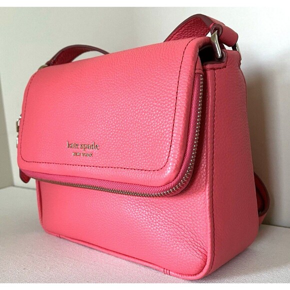 New Kate Spade Run Around Large Flap Crossbody Pebble Leather Peach Melba - Picture 3 of 8